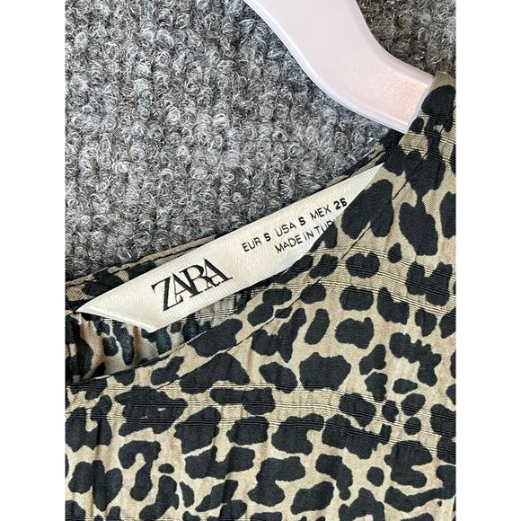 Zara Women's Animal Print Round Neck 3/4 Sleeve Tiered Mini Light Dress Sz S - Picture 2 of 12